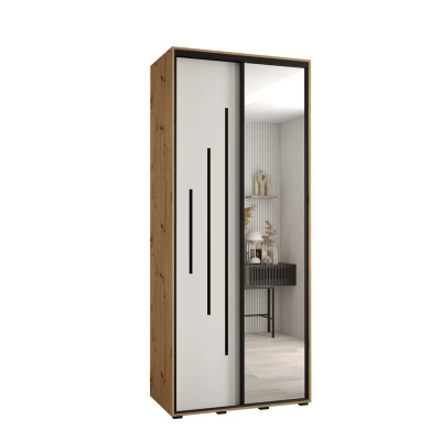 Šatní skříň YVONA 13 - 110/45 cm, dub artisan / bílá / černá