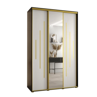 Šatní skříň YVONA 13 - 150/45 cm, černá / bílá / zlatá