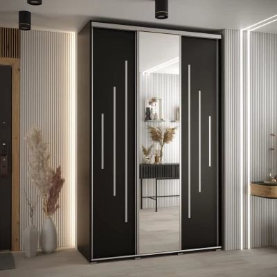 Šatní skříň YVONA 13 - 150/45 cm, černá / stříbrná