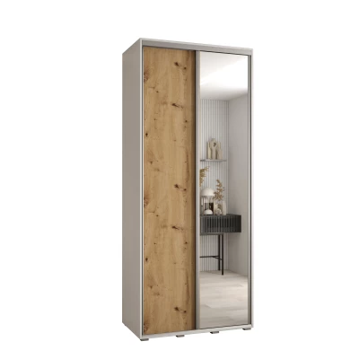 Šatní skříň YVONA 3 - 120/45 cm, bílá / dub artisan / stříbrná