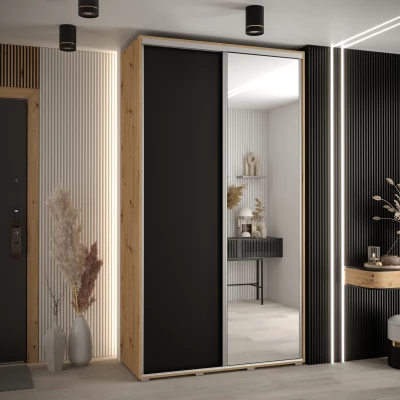 Šatní skříň YVONA 3 - 130/45 cm, dub artisan / černá / stříbrná