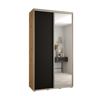 Šatní skříň YVONA 3 - 130/45 cm, dub artisan / černá / stříbrná