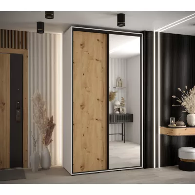 Šatní skříň YVONA 3 - 130/45 cm, bílá / dub artisan / černá