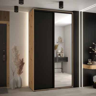 Šatní skříň YVONA 3 - 140/45 cm, dub artisan / černá / černá