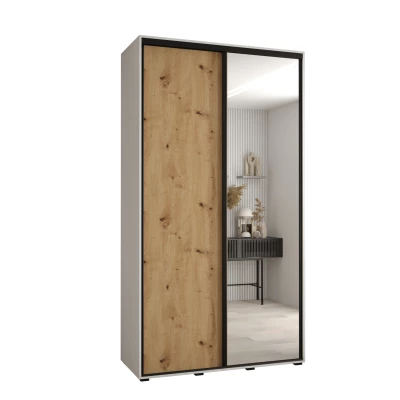 Šatní skříň YVONA 3 - 140/45 cm, bílá / dub artisan / černá