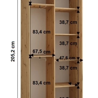 Šatní skříň YVONA 4 - 120/45 cm, dub artisan / stříbrná