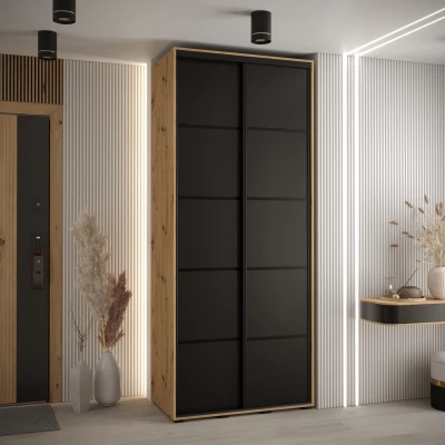 Šatní skříň YVONA 4 - 120/45 cm, dub artisan / černá / černá