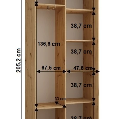 Šatní skříň YVONA 4 - 120/45 cm, dub artisan / bílá / stříbrná