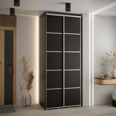 Šatní skříň YVONA 4 - 120/45 cm, černá / stříbrná