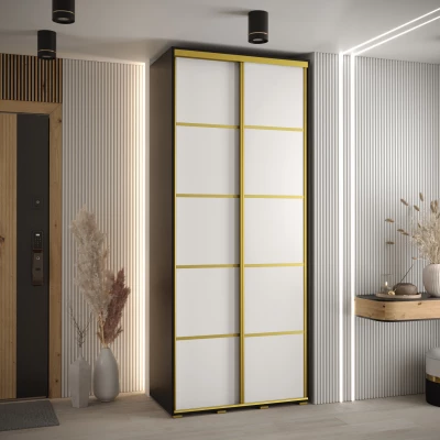 Šatní skříň YVONA 4 - 120/45 cm, černá / bílá / zlatá