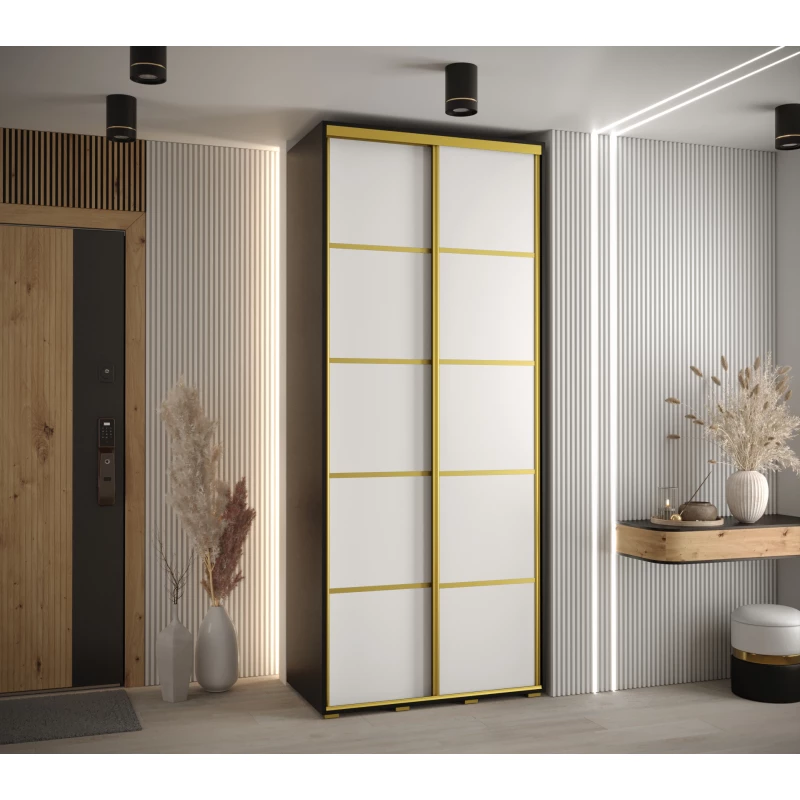 Šatní skříň YVONA 4 - 120/45 cm, černá / bílá / zlatá
