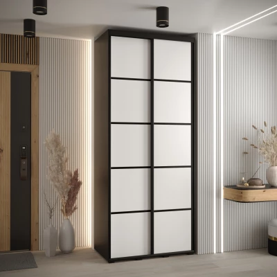 Šatní skříň YVONA 4 - 120/45 cm, černá / bílá / černá