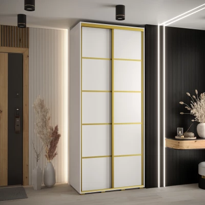 Šatní skříň YVONA 4 - 120/45 cm, bílá / zlatá