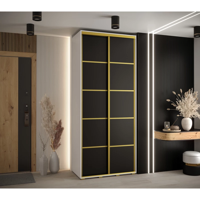 Šatní skříň YVONA 4 - 120/45 cm, bílá / černá / zlatá