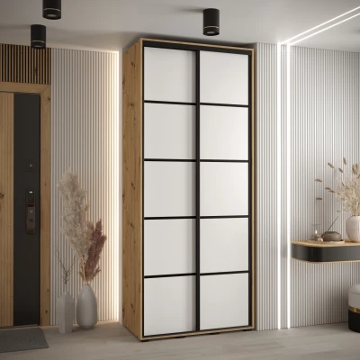 Šatní skříň YVONA 4 - 110/45 cm, dub artisan / bílá / černá