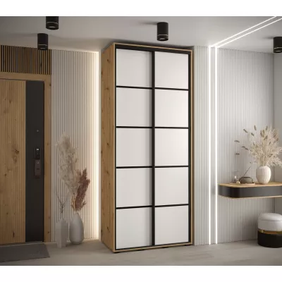 Šatní skříň YVONA 4 - 110/45 cm, dub artisan / bílá / černá