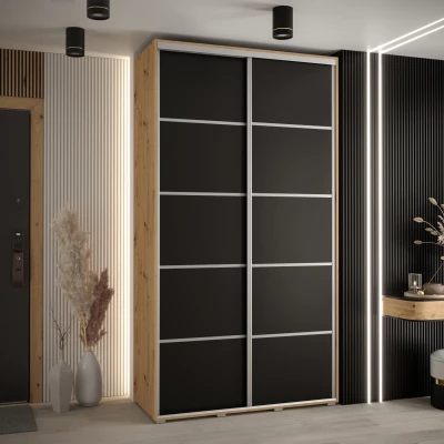 Šatní skříň YVONA 4 - 130/45 cm, dub artisan / černá / stříbrná