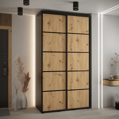 Šatní skříň YVONA 4 - 130/45 cm, černá / dub artisan / černá