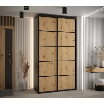 Šatní skříň YVONA 4 - 130/45 cm, černá / dub artisan / černá