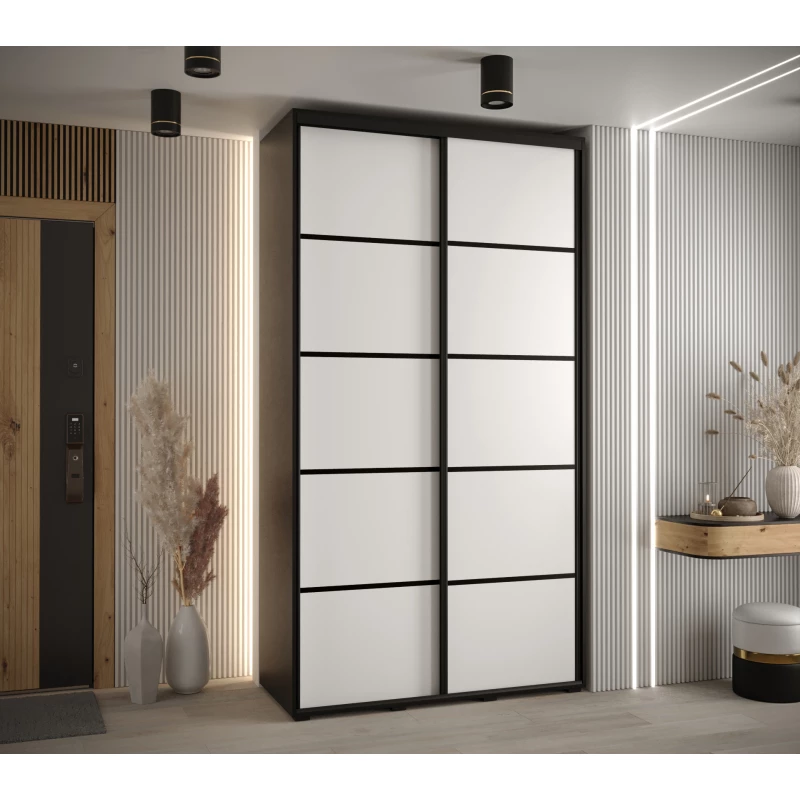 Šatní skříň YVONA 4 - 130/45 cm, černá / bílá / černá