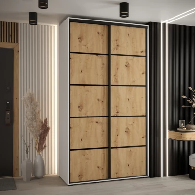 Šatní skříň YVONA 4 - 130/45 cm, bílá / dub artisan / černá