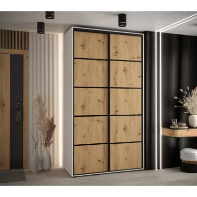 Šatní skříň YVONA 4 - 130/45 cm, bílá / dub artisan / černá