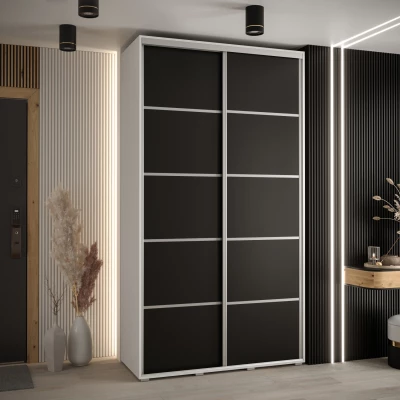 Šatní skříň YVONA 4 - 130/45 cm, bílá / černá / stříbrná