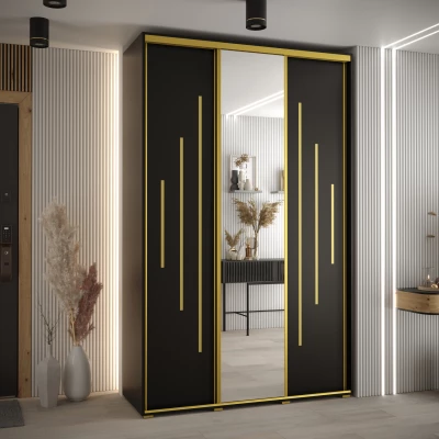 Šatní skříň YVONA 13 - 160/45 cm, černá / zlatá