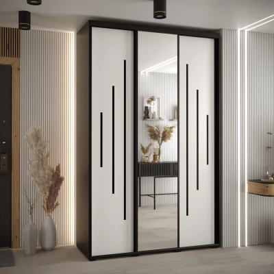 Šatní skříň YVONA 13 - 160/45 cm, černá / bílá / černá