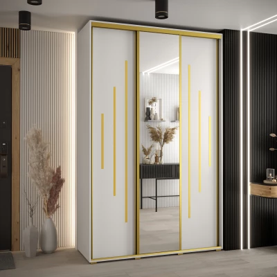 Šatní skříň YVONA 13 - 160/45 cm, bílá / zlatá