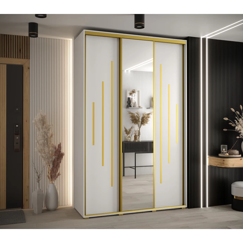 Šatní skříň YVONA 13 - 160/45 cm, bílá / zlatá