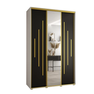 Šatní skříň YVONA 13 - 160/45 cm, bílá / černá / zlatá