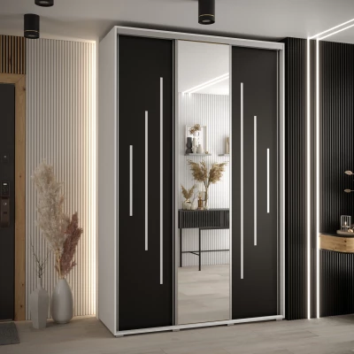 Šatní skříň YVONA 13 - 160/45 cm, bílá / černá / stříbrná