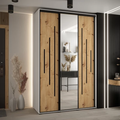 Šatní skříň YVONA 13 - 160/45 cm, bílá / dub artisan / černá