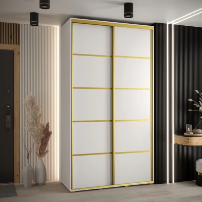 Šatní skříň YVONA 4 - 140/45 cm, bílá / zlatá