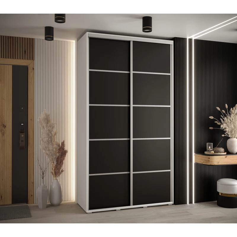 Šatní skříň YVONA 4 - 140/45 cm, bílá / černá / stříbrná