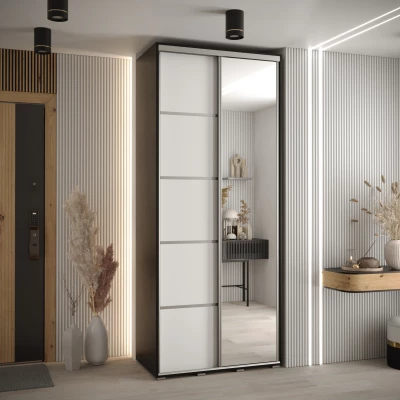 Šatní skříň YVONA 5 - 100/45 cm, černá / bílá / stříbrná