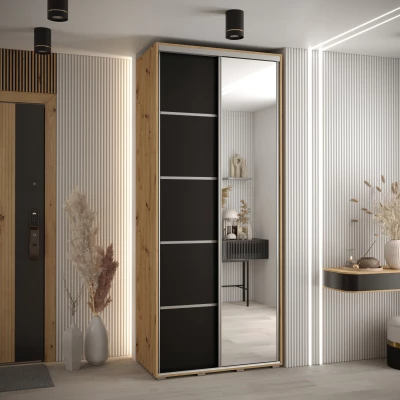 Šatní skříň YVONA 5 - 110/45 cm, dub artisan / černá / stříbrná