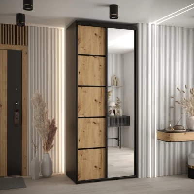 Šatní skříň YVONA 5 - 110/45 cm, černá / dub artisan / černá