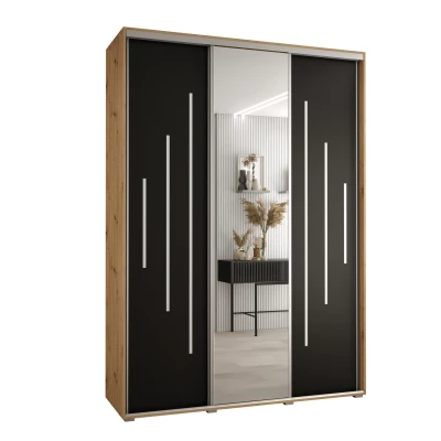 Šatní skříň YVONA 13 - 170/45 cm, dub artisan / černá / stříbrná