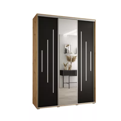 Šatní skříň YVONA 13 - 170/45 cm, dub artisan / černá / stříbrná