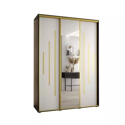 Šatní skříň YVONA 13 - 170/45 cm, černá / bílá / zlatá