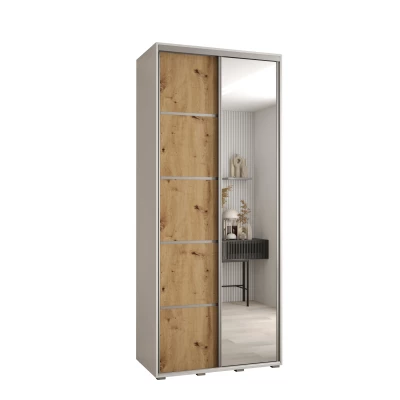 Šatní skříň YVONA 5 - 120/45 cm, bílá / dub artisan / stříbrná