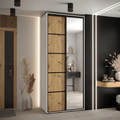 Šatní skříň YVONA 5 - 120/45 cm, bílá / dub artisan / černá