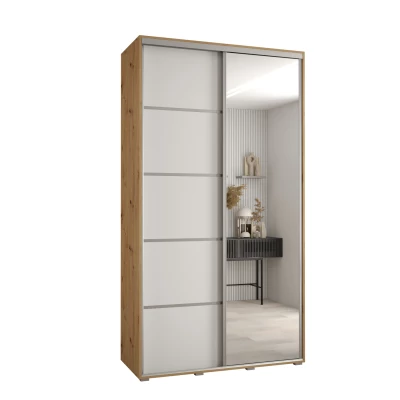 Šatní skříň YVONA 5 - 130/45 cm, dub artisan / bílá / stříbrná