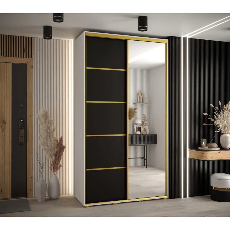 Šatní skříň YVONA 5 - 130/45 cm, bílá / černá / zlatá