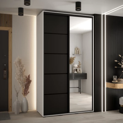 Šatní skříň YVONA 5 - 130/45 cm, bílá / černá / černá