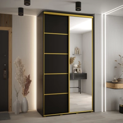 Šatní skříň YVONA 5 - 140/45 cm, černá / zlatá