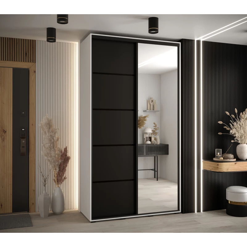 Šatní skříň YVONA 5 - 140/45 cm, bílá / černá / černá