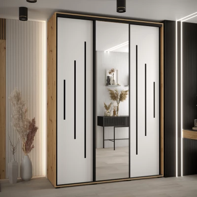 Šatní skříň YVONA 13 - 180/45 cm, dub artisan / bílá / černá